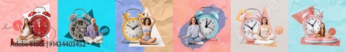 Set of meditating people an...