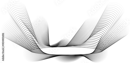 Circular-centered graphic with a complex outer structure formed by layered wavy lines radiating with decreasing transparency.