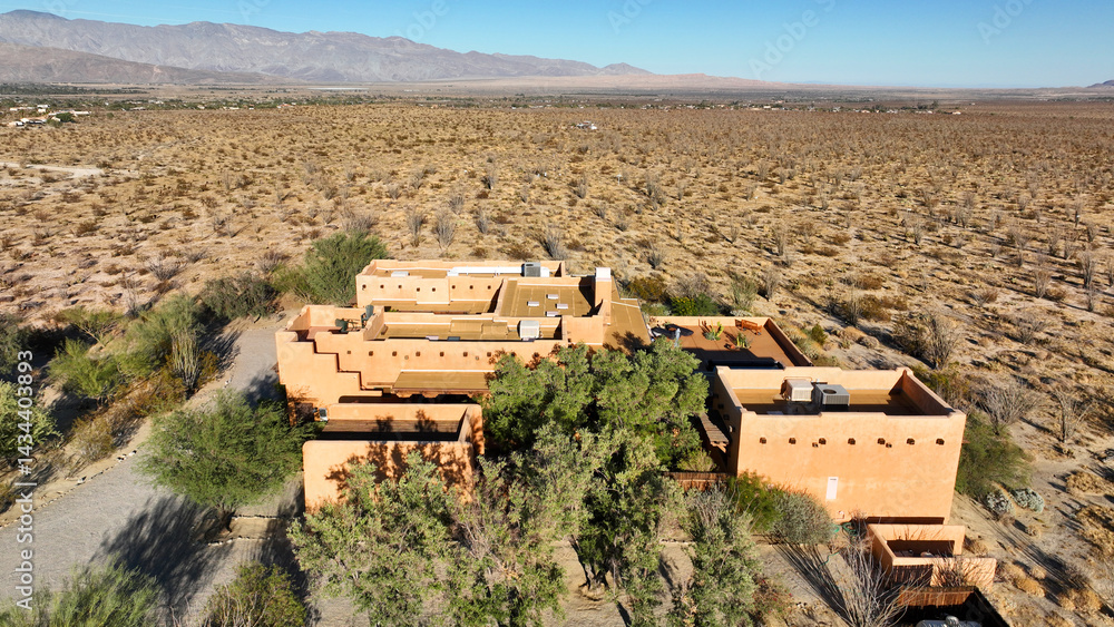 Aerial drone photo of typical country mansion villa in Anza Borego State park, California, United States of America