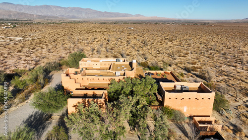 Obraz na płótnie Aerial drone photo of typical country mansion villa in Anza Borego State park, California, United States of America w salonie
