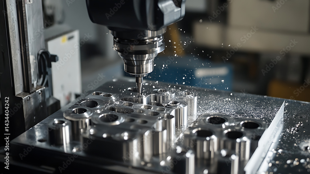 Mechanical arm assembling high precision CNC machine parts in a manufacturing workshop, clean and efficient workstations with machine components visible, CNC machine part assembly style Mechanical arm assembling high precision CNC machine parts in a manufacturing workshop, clean and efficient workstations with machine components visible, CNC machine part assembly style