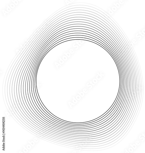 Circular-centered element with undulating border lines in layered gradients producing a sense of continuous motion.
