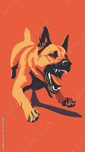 Aggressive German Shepherd in Attack Mode Minimalist Vector Art