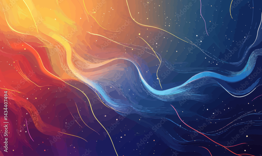 Fototapeta premium Colorful Flowing Energy Lines in Sunlit Outer Space, Futuristic 3D Vector Art