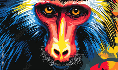 Colorful Mandrill Monkey Close-Up Vector Art in Minimalist Style