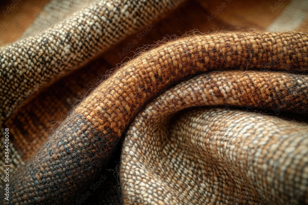 Close-up of a cozy brown and beige wool fabric with a textured weave, showcasing its soft and warm feel. Close-up of a cozy brown and beige wool fabric with a textured weave, showcasing its soft and warm feel.