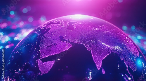 Glowing world Purple map with vibrant light trails