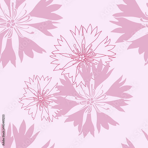seamless pattern with pink cornflowers flowers, Floral graphic design