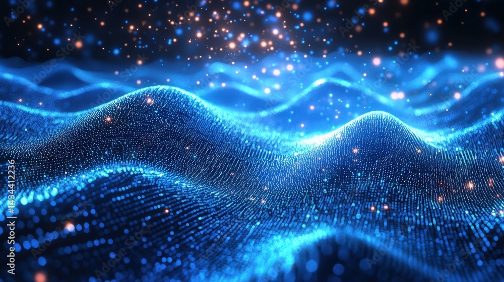 Abstract Digital Wave Pattern with Sparkling Particles Abstract Digital Wave Pattern with Sparkling Particles