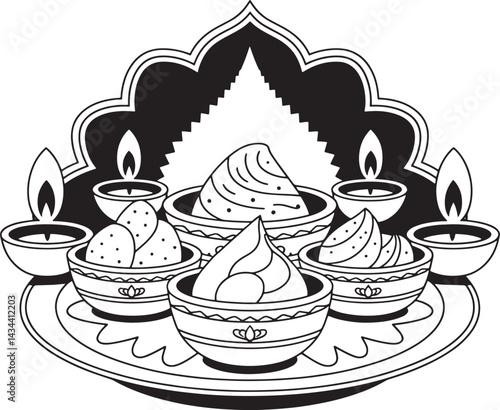 Diwali Sweets and Candles Illustration