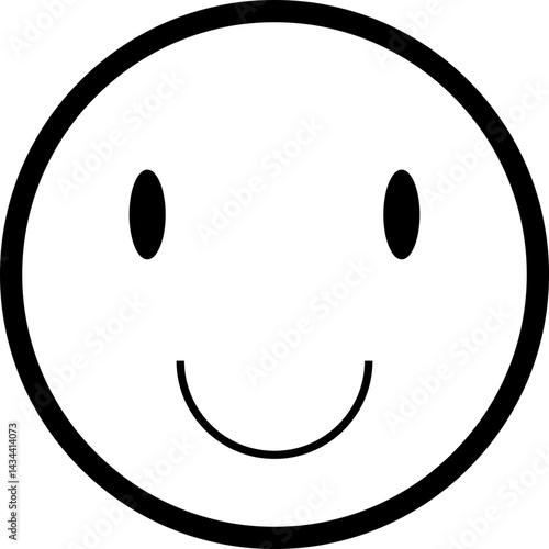 Hollow face illustration with a joyful curved smile and animated-style rounded eyes.