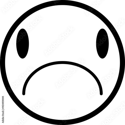 Simple outlined face with a reluctant smile and furrowed brows.