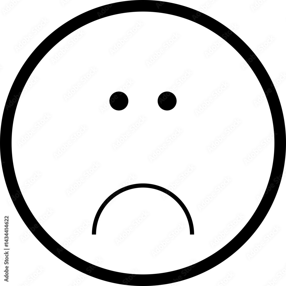 Fototapeta premium Illustrated sad face with a subtle frown and downturned eyes.