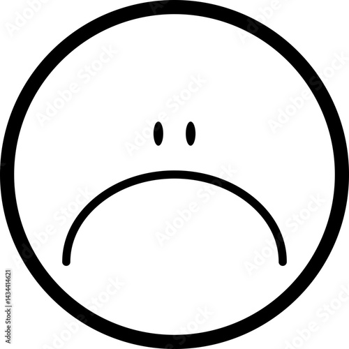 Round cartoon face with small eyes and a grumpy frown.