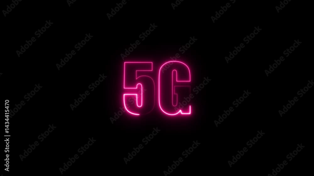 Neon glowing 5G mobile communication technology animation. Social media and social network concept Neon glowing 5G mobile communication technology animation. Social media and social network concept