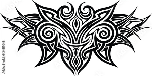 Complex Tribal Tattoo Design with Sharp Edges and Detailed Swirling Lines