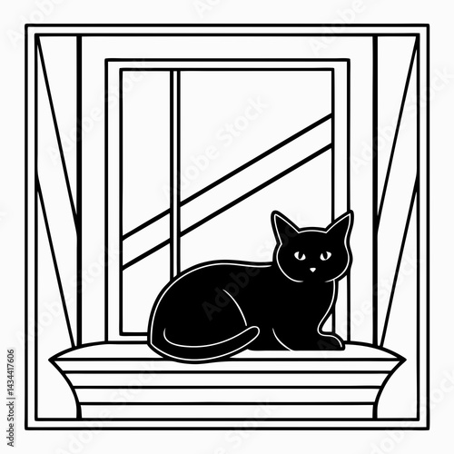 Cat lounging on window sill vector illustration for pet lovers and home decor