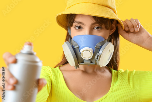 Young girl in respirator an...