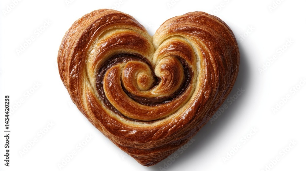Fototapeta premium Heart-shaped pastry, deliciously crafted. Delicate layers of dough, filled with a rich, sweet interior