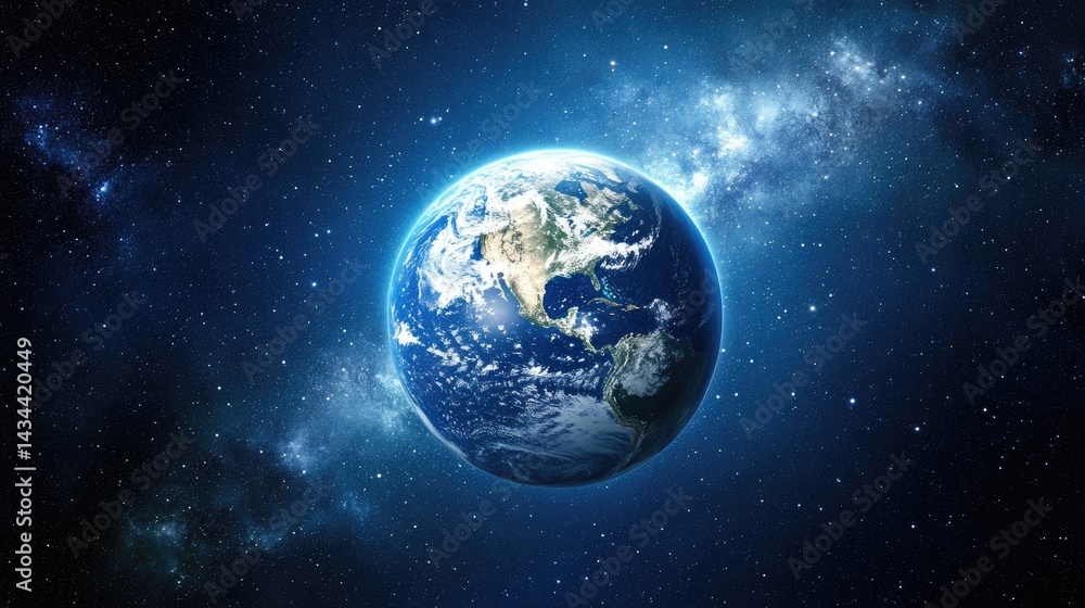 Obraz premium Stunning view of Earth from space, showcasing its beauty against the backdrop of the Milky Way galaxy.