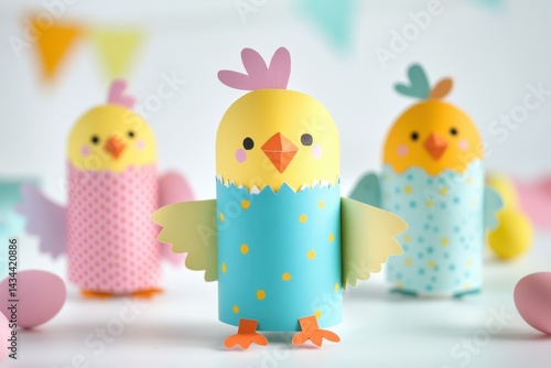 Simple Easter craft for kids make a toy chick from a toilet paper roll and colored paper Eco friendly handmade and zero waste