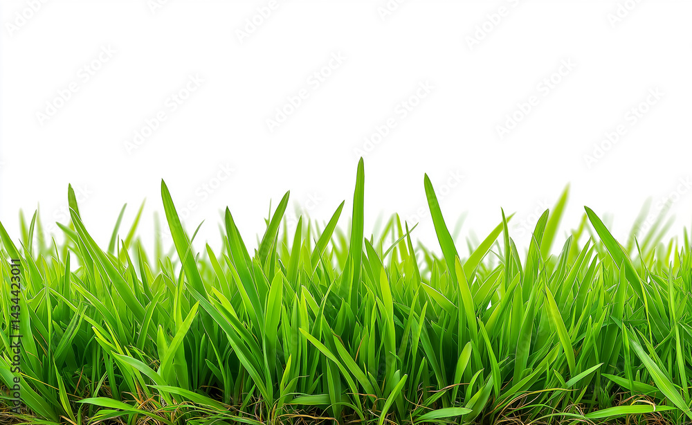 Obraz premium Lush green grass blades isolated on a white background, symbolizing freshness and natural growth. 