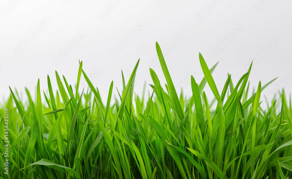 Obraz premium Lush green grass blades isolated on a white background, symbolizing freshness and natural growth. 