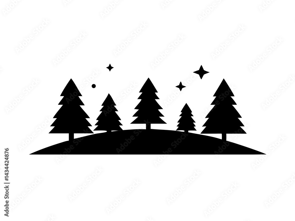 Obraz premium Pine Forest Starry Night Silhouette Icon