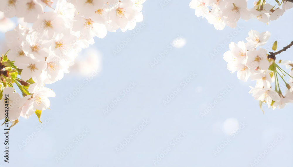 Close-up of cherry blossom branches swaying in the wind, blue sky background, spring renewal Close-up of cherry blossom branches swaying in the wind, blue sky background, spring renewal