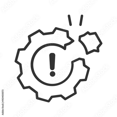 Broken gear with an exclamation mark icon vector.  symbolizing malfunction, error, or failure. suitable for various applications