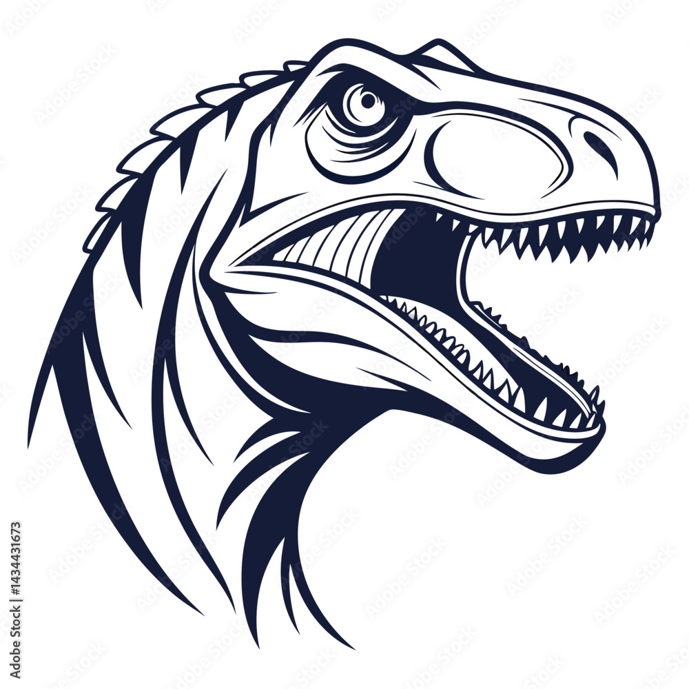 Fototapeta premium Angry dinosaur head, stylized illustration