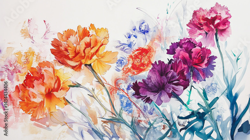 watercolor botanical Chrysanthemum flowers texture template background.Elegant wedding invitation card background . Minimal hand painted Design for wedding or Valentine's Day