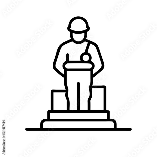 Illustration of construction worker on podium icon hardhat construction worker construction worker icon