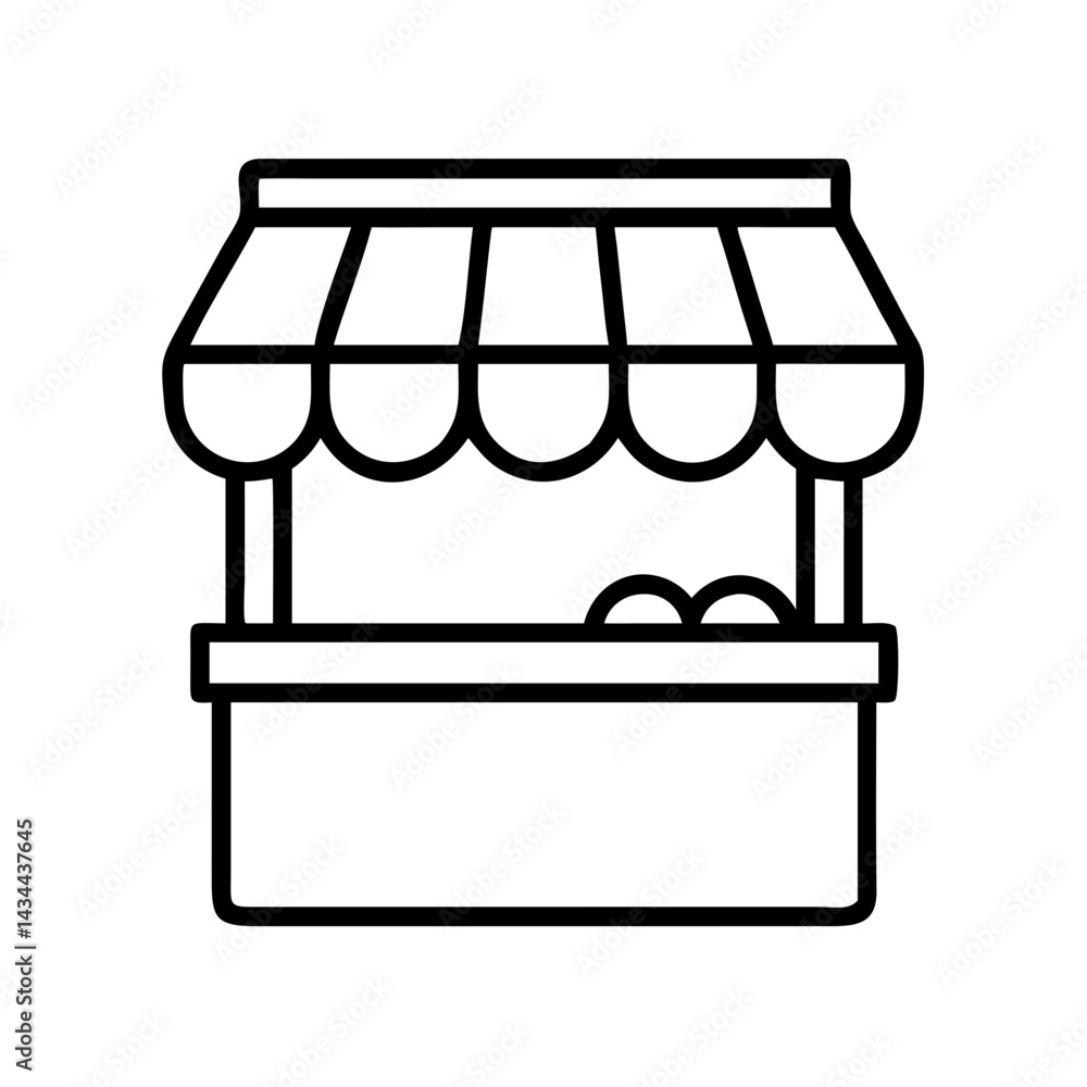 Outline market stall vector illustration, food market stall, shop stall, retail stall, fair stall design Outline market stall vector illustration, food market stall, shop stall, retail stall, fair stall design