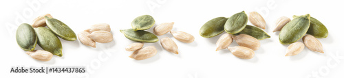 Set of pumpkin and sunflower seeds isolated on white background. 