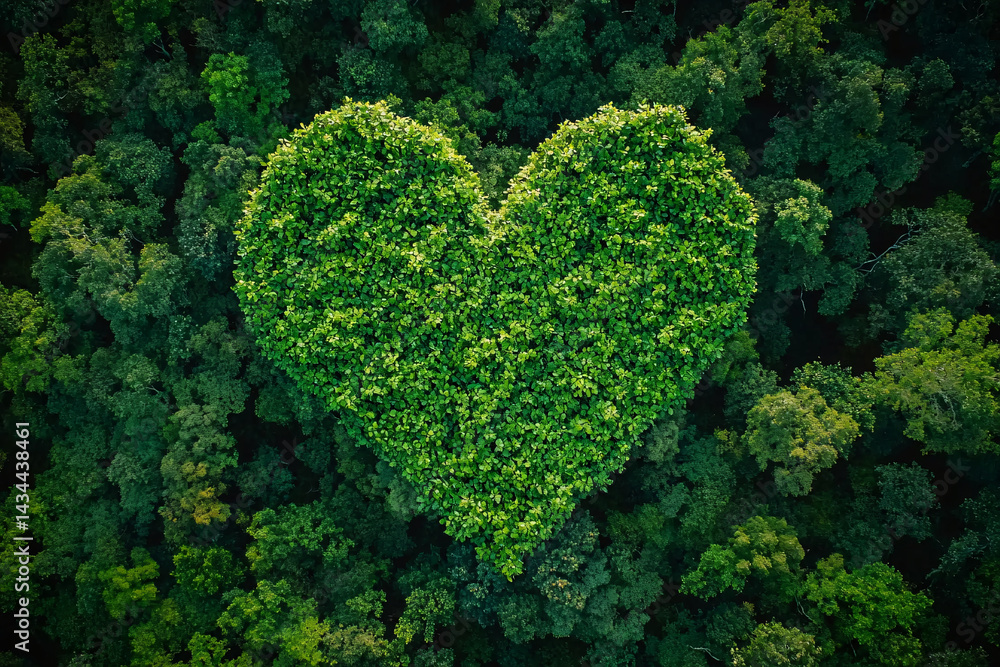 Heart shaped background made of green vegetation. moss. leaves. concept of love for nature. freshness and ecology. summer. banner for advertising