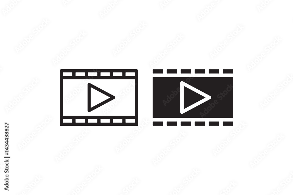 Play button on film strip icon set Vector Play button on film strip icon set Vector
