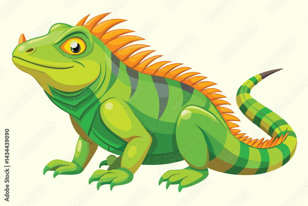 Obraz premium illustration of a green iguana in a semi-realistic cartoon style.