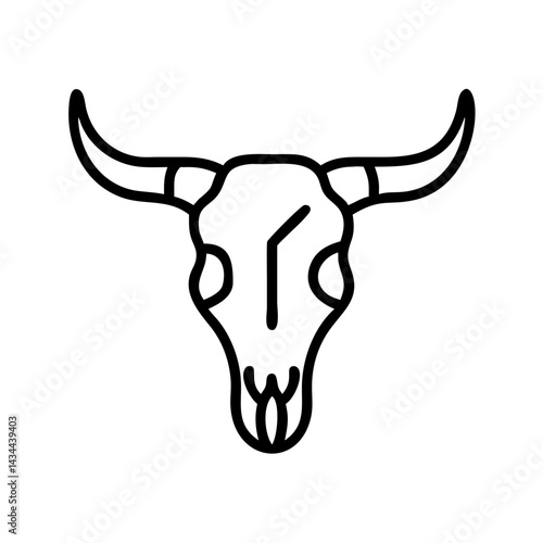 Vector bull skull illustration, western graphic design element, cow skull outline drawing, animal icon