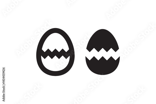 Cracked Easter egg icon in black and white Vector
