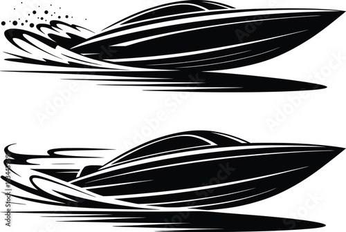 Speedboat Silhouette Collection, Fast Motorboat Vector Art Designs