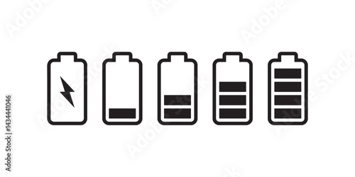 Battery charge level icons from empty to full Vector