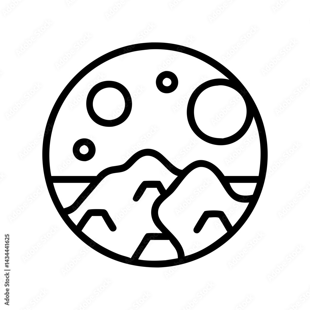 Planet landscape vector illustration of mountains and moons in space exploration design concept Planet landscape vector illustration of mountains and moons in space exploration design concept