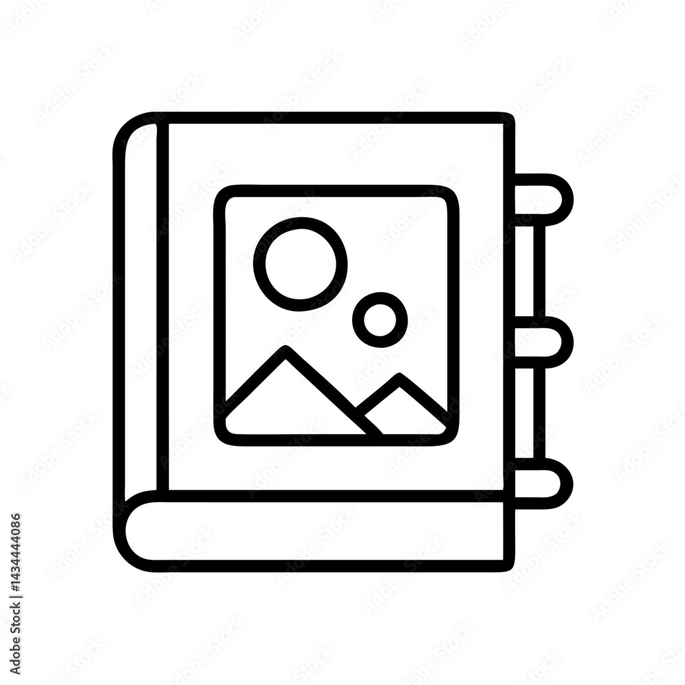 Find scrapbook album photo book with landscape picture vector icon design element graphic art Find scrapbook album photo book with landscape picture vector icon design element graphic art