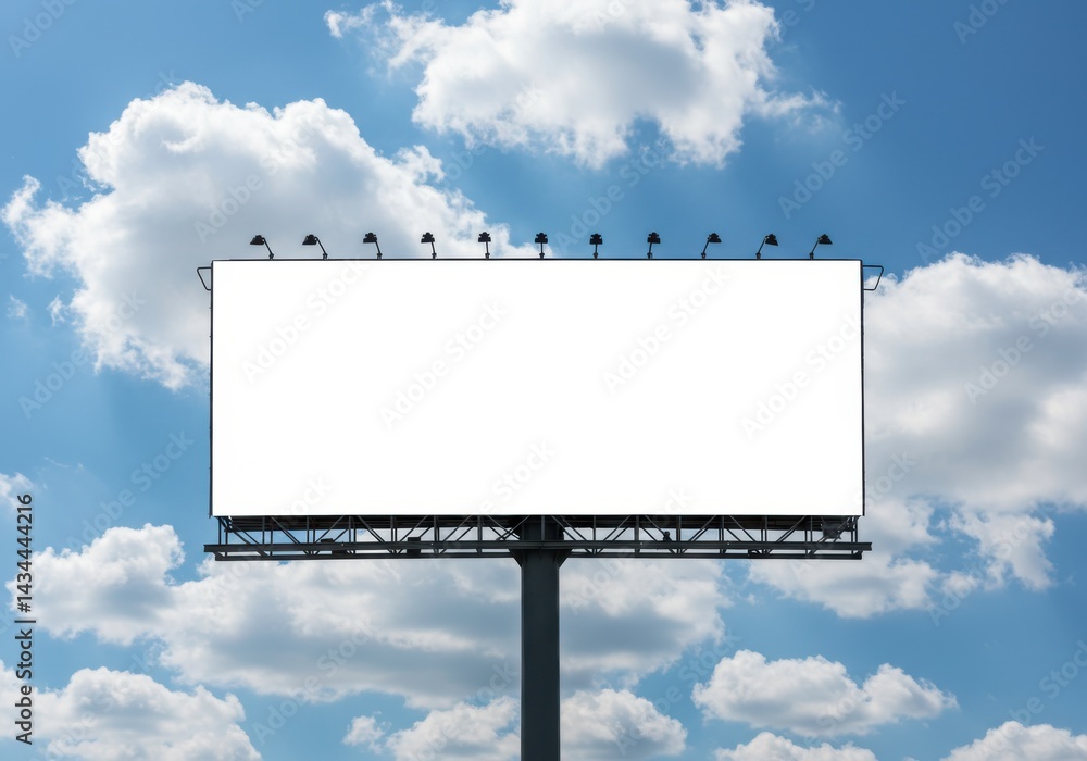 Billboard mockup against a blue sky with clouds Billboard mockup against a blue sky with clouds