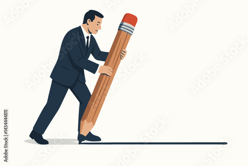 Determined Executive Drawing the Line with Large Pencil, Establishing Clear Business Boundaries and Rules, Defining Limits, Strategy and Focus Concept Vector Art.