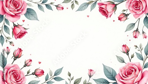 Wallpaper Mural Delicate watercolor roses, leaves & buds create a romantic, repeating pattern , floral design, texture Torontodigital.ca