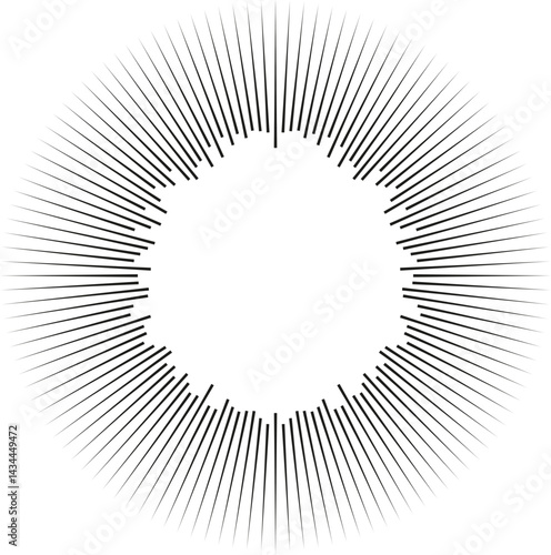 Circular shape with irregular rays at both ends, tapering outward with a spaced center.