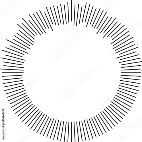 Half of a circular shape with medium-length irregular rays radiating outward.