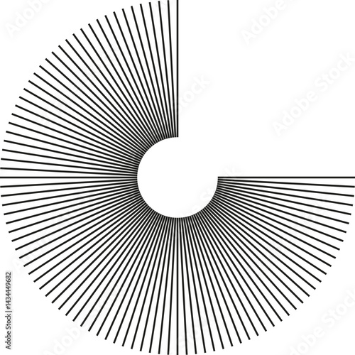 Circular shape missing one-quarter of the rays, with long irregular rays filling the remaining sections.